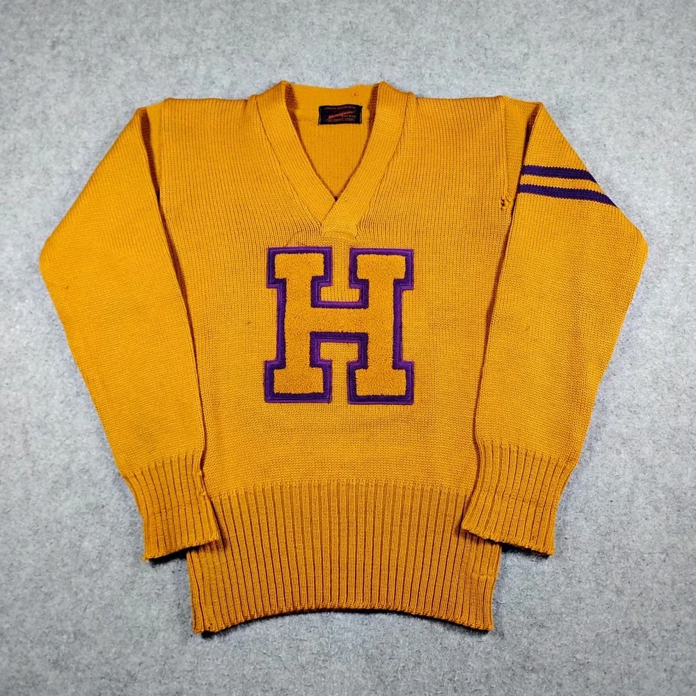 O'Shea‎ Knitting Mills Vintage 40s Varsity Letterman Sweater Mens 38 Gold Wool